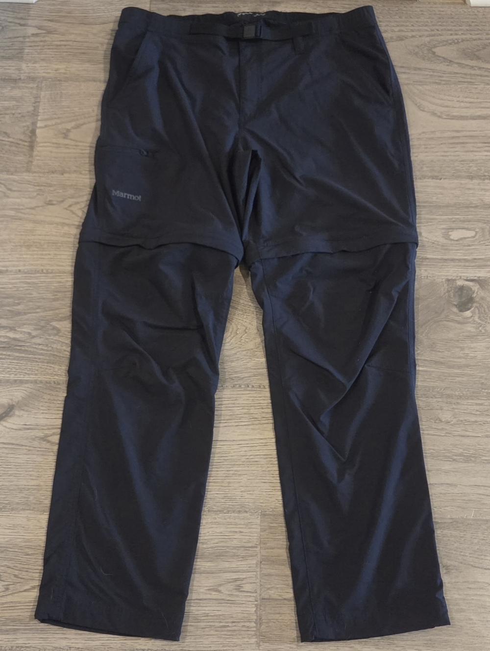 Marmot Arch Convertible Belted Pants - Black - Size 38x32 - Stretch Nylon